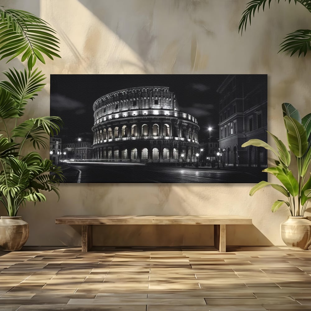 Tablou canvas cu tablou canvas cu colosseumul noaptea, fara rama, pe sasiu de lemn